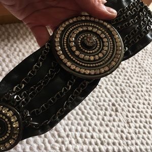 Calf and suede belt with inlaid stones